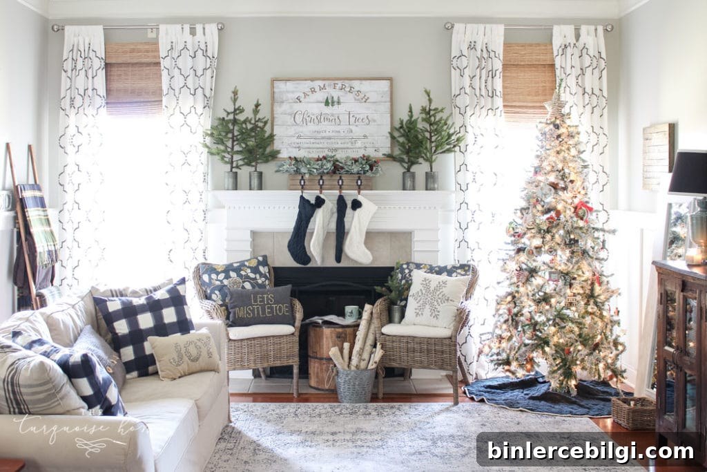 Green and Navy Christmas Mantel 2018