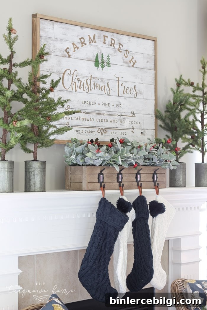 Green and Navy Christmas Mantel 2018