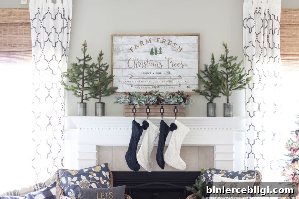 Green and Navy Christmas Mantel 2018
