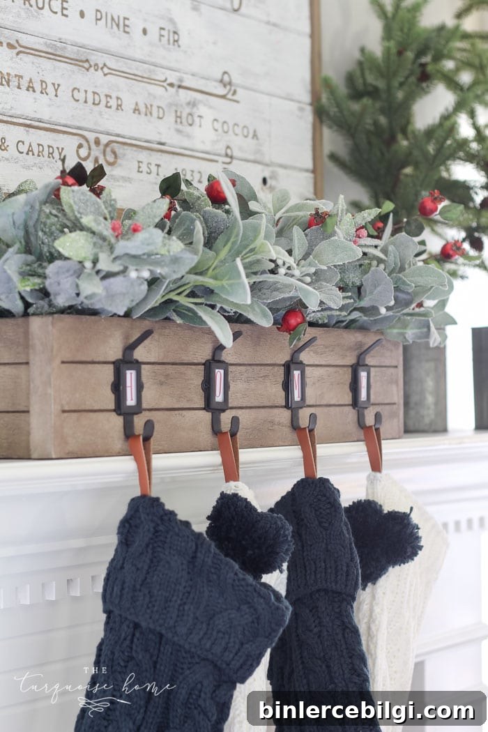 Green and Navy Christmas Mantel 2018