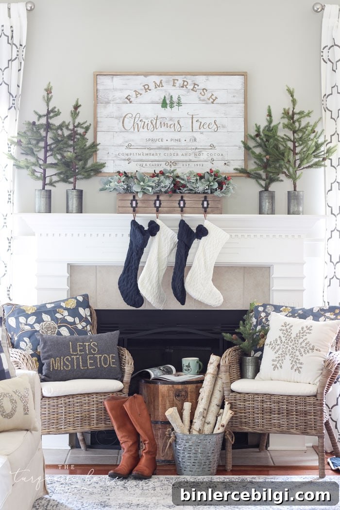 Green and Navy Christmas Mantel 2018