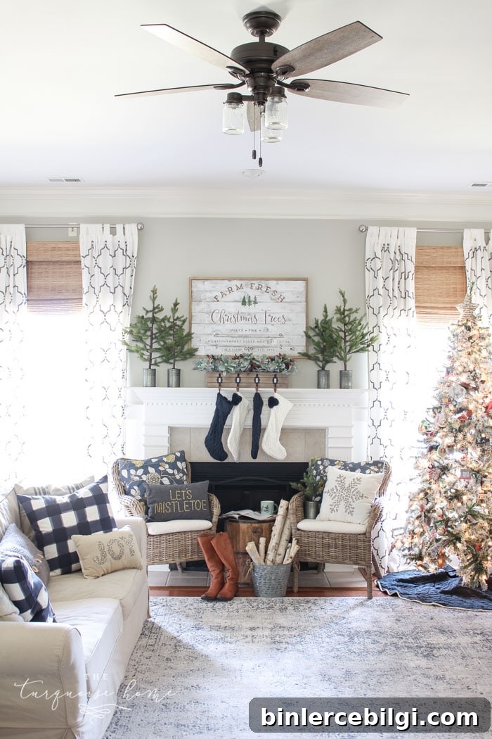 Green and Navy Christmas Mantel 2018