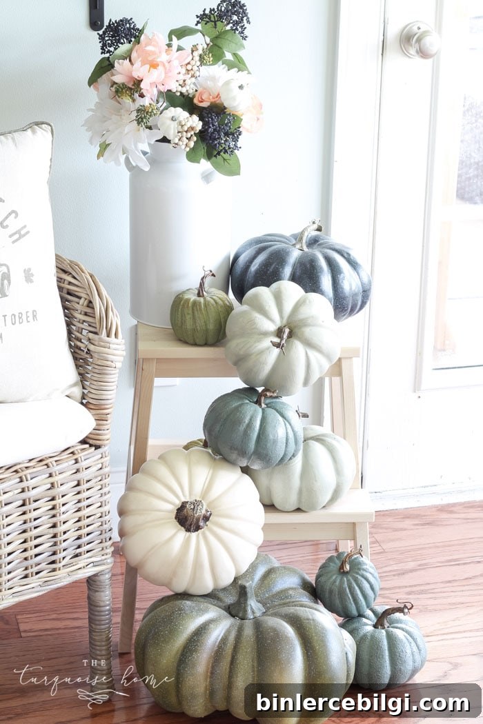 Budget-Friendly Fall Decor Ideas for a Cozy Home 4 Cascading pumpkins in the kitchen!