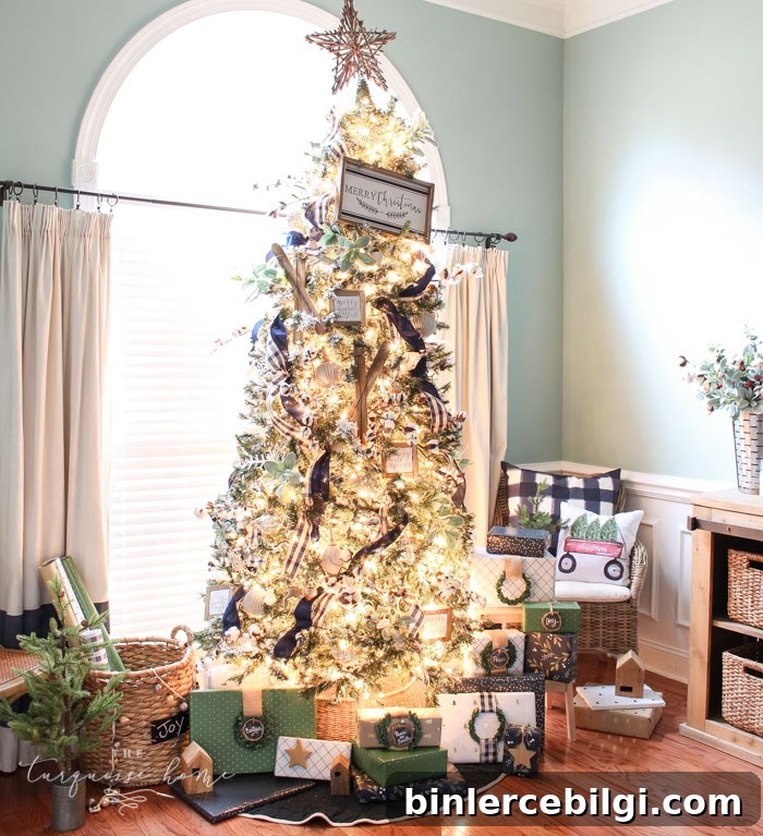 Navy and Green Farmhouse Christmas Tree Inspiration 7 Navy & Green Farmhouse Christmas Tree