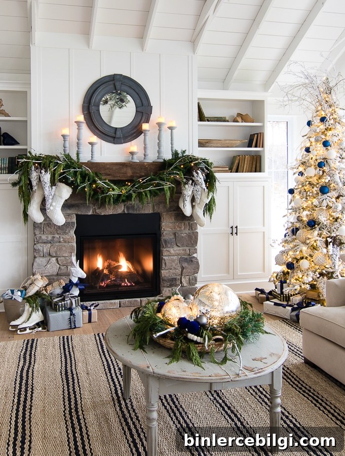 Navy & White Flocked Christmas Tree at The Lilypad Cottage