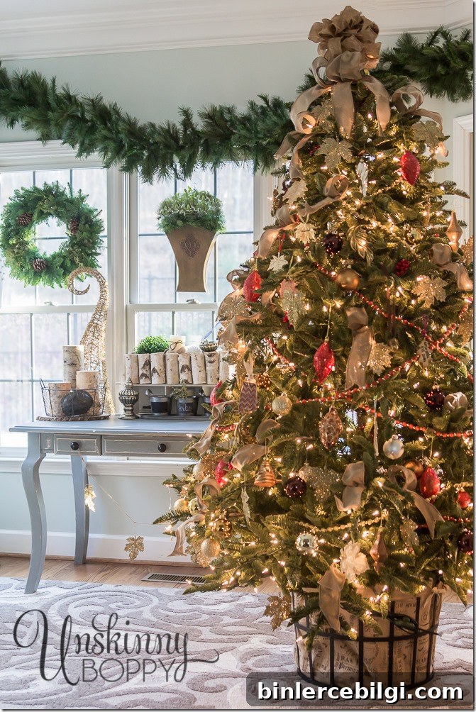 metal basket and burlap sack tree stand