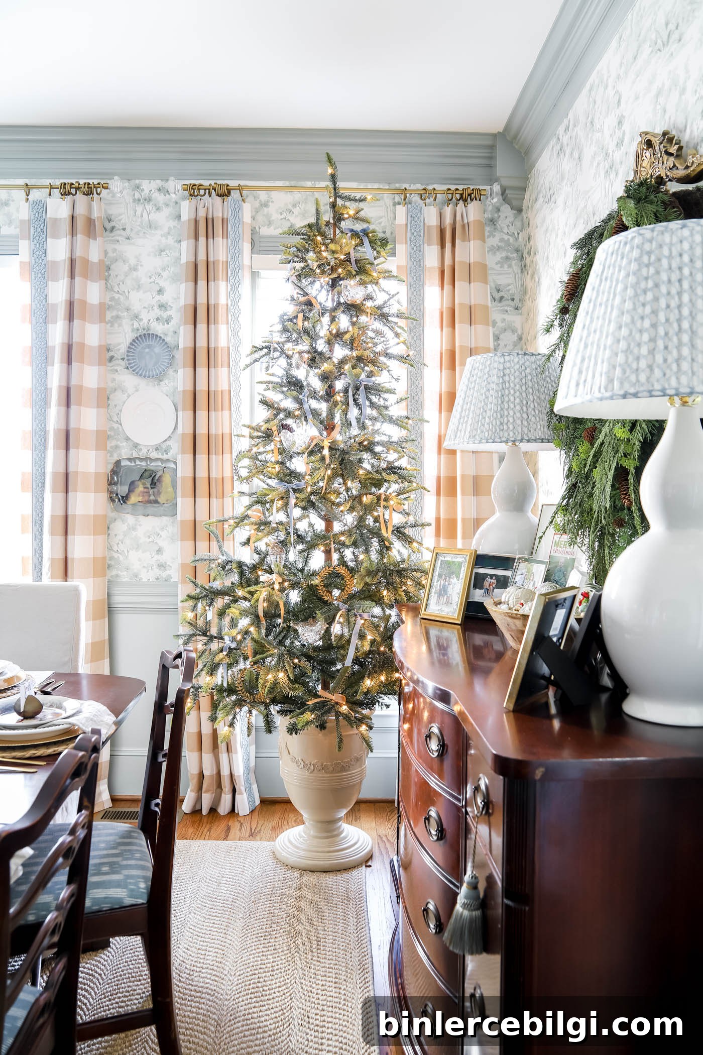 sparse christmas tree in dining room