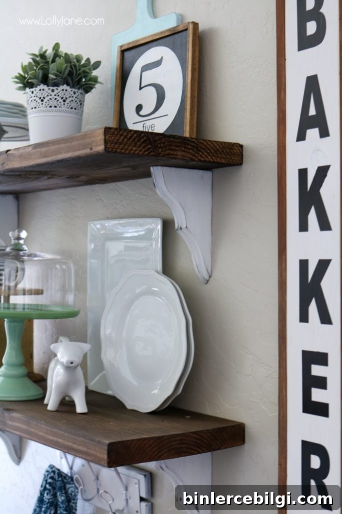 simple stained plywood open shelves.