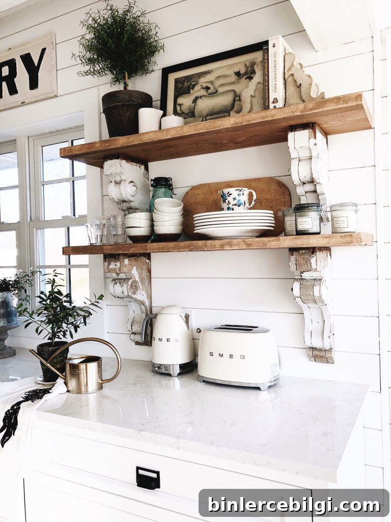 open shelves with gorgeous vintage corbels