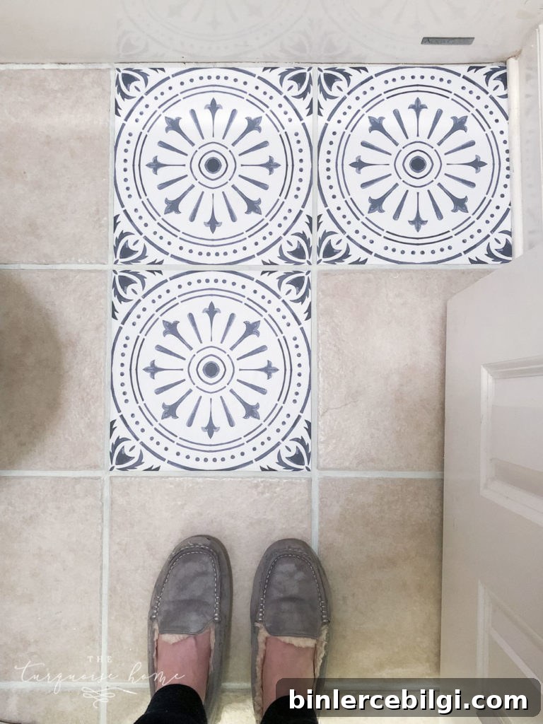 DIY Peel and Stick Vinyl Tile Flooring --> upgrade your old tile floor for little money!
