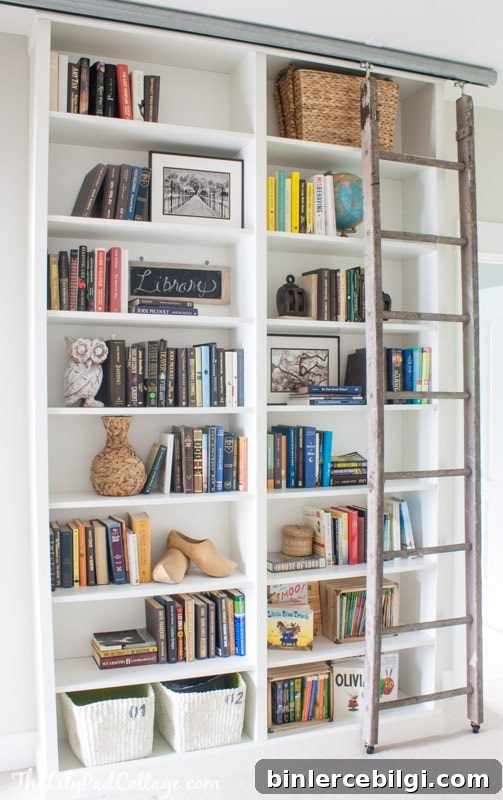 Bookshelf with storage baskets