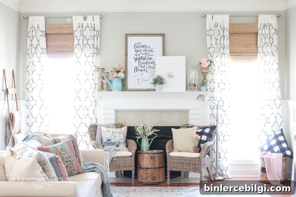 Spring Home Tour at a Flower Shop: Floral Home Decor Ideas 8 I'm loving all of the bright and light colors in this spring mantel!