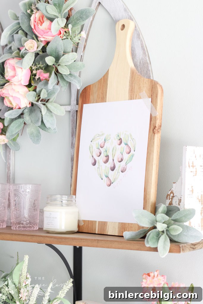 Floral Shop Open Shelves with Free Spring Printable - succulent bulbs!