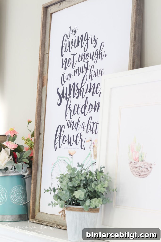 blow up a free printable for huge spring art! "Just living is not enough. One must have sunshine, freedom and a little flower." - Hans Christian Andersen