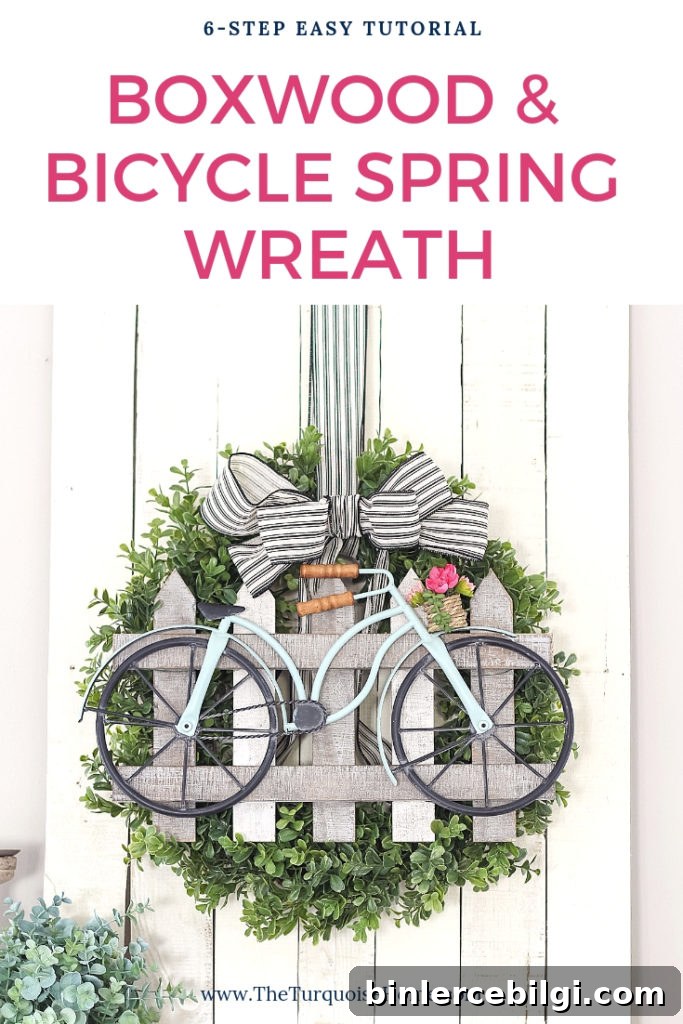 DIY Boxwood Bicycle Wheel Wreath for Front Door 9 DIY Boxwood and Bicycle Spring Wreath