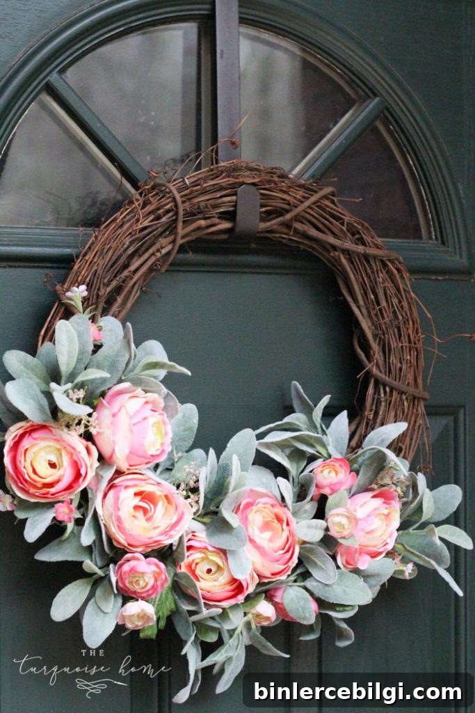 DIY Boxwood Bicycle Wheel Wreath for Front Door 10 DIY Simple Spring Wreath with Peonies and Lamb's Ear