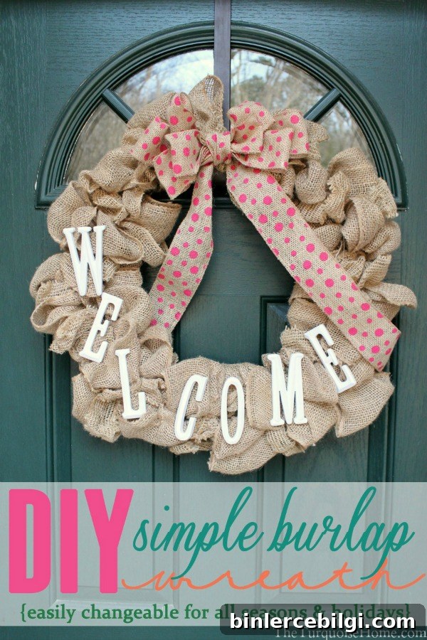 DIY Boxwood Bicycle Wheel Wreath for Front Door 11 DIY Simple Burlap Wreath | TheTurquoiseHome.com