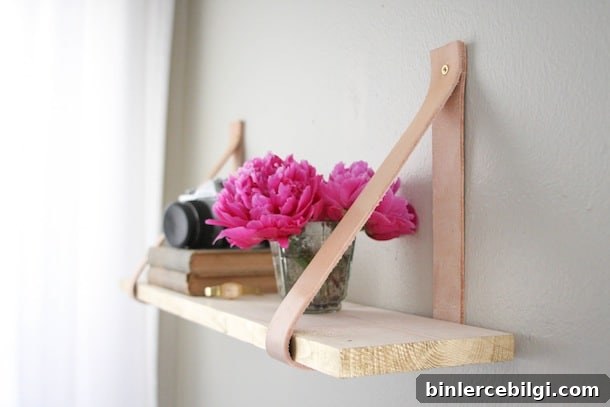 Affordable DIY Shelving Ideas to Maximize Home Storage 12 Suspended Wood and Leather Shelf