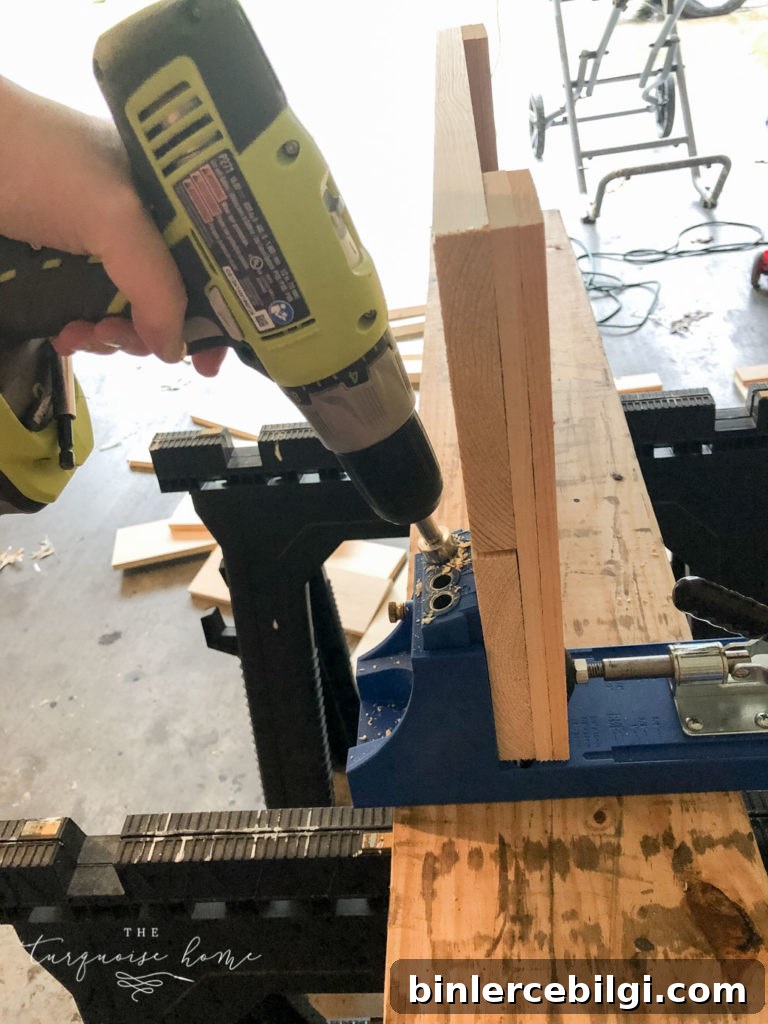 Use the Kreg Jig to put pocket screw holes in back of panel