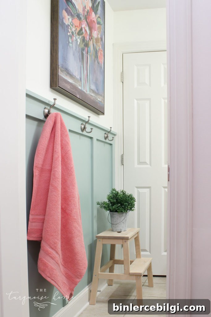 DIY Board and Batten Tutorial | Add vertical storage to a small bathroom | Big Style in a Small Bathroom | Bathroom hooks