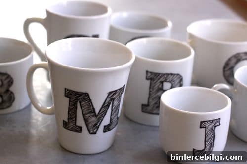 DIY monogrammed white mugs