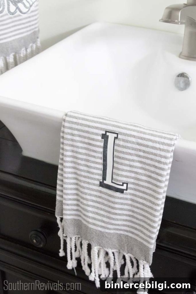 DIY monogrammed tea towel | DIY Home Decor on a Budget
