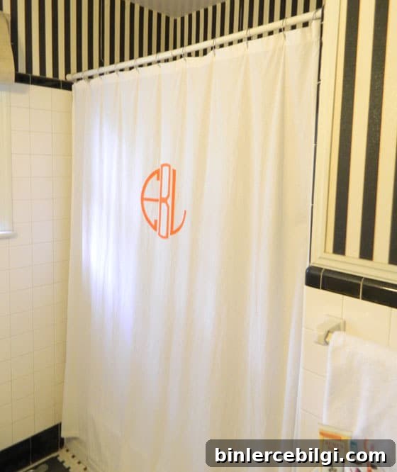 DIY monogrammed shower curtain