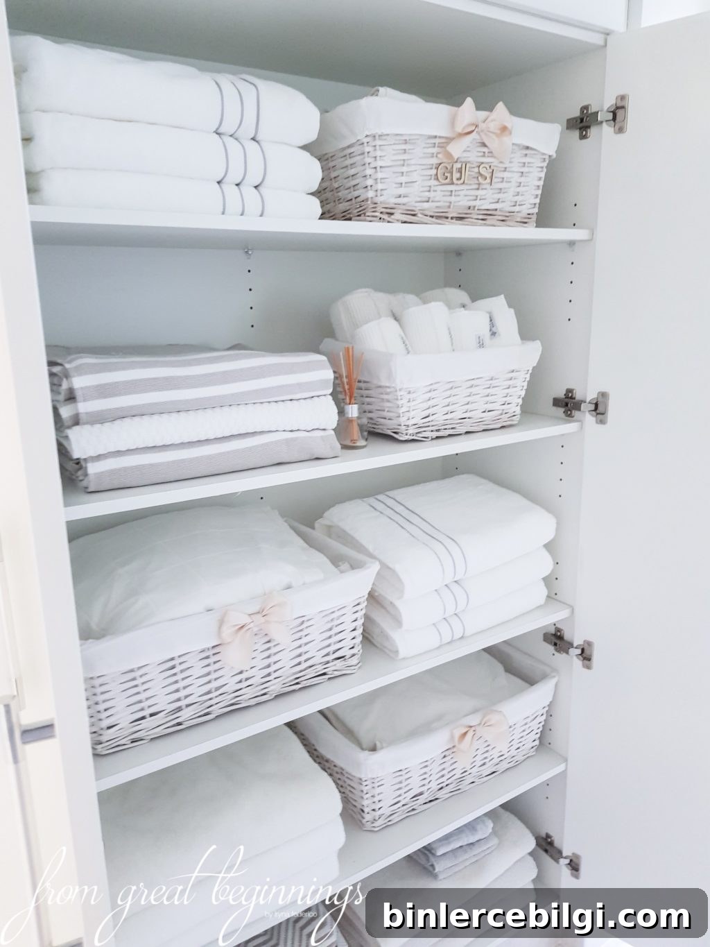 Spa-like linen closet details