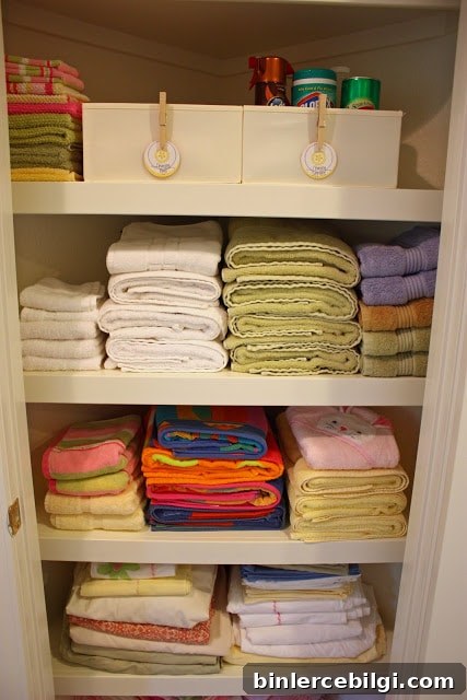 Organize a linen closet without purchasing any new supplies