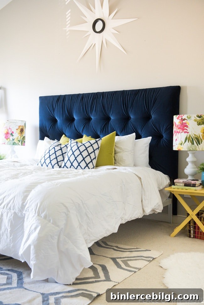 DIY Tufted Headboard with Indigo Velvet Fabric - How to make a headboard: 13 Beautiful DIY Headboard Ideas