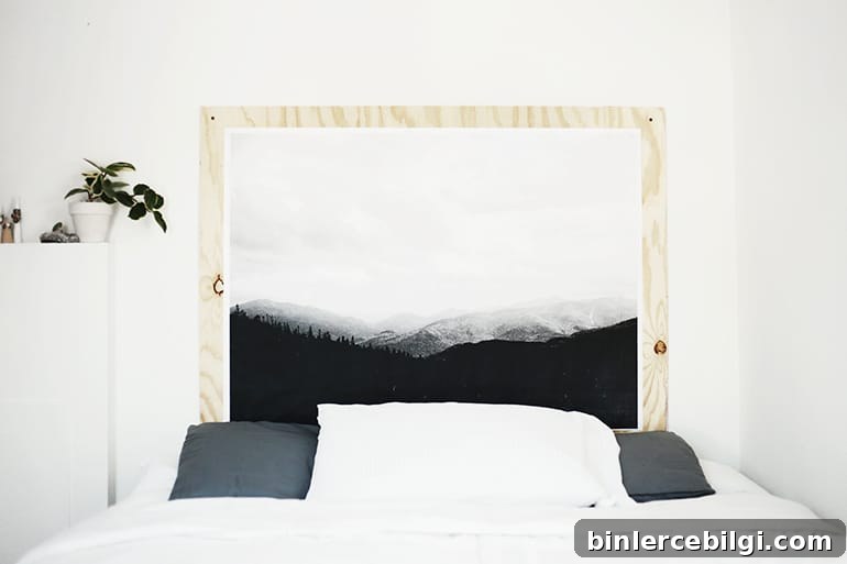 How to make a headboard: 13 Beautiful DIY Headboard Ideas - DIY Headboard made out of an engineer print and plywood