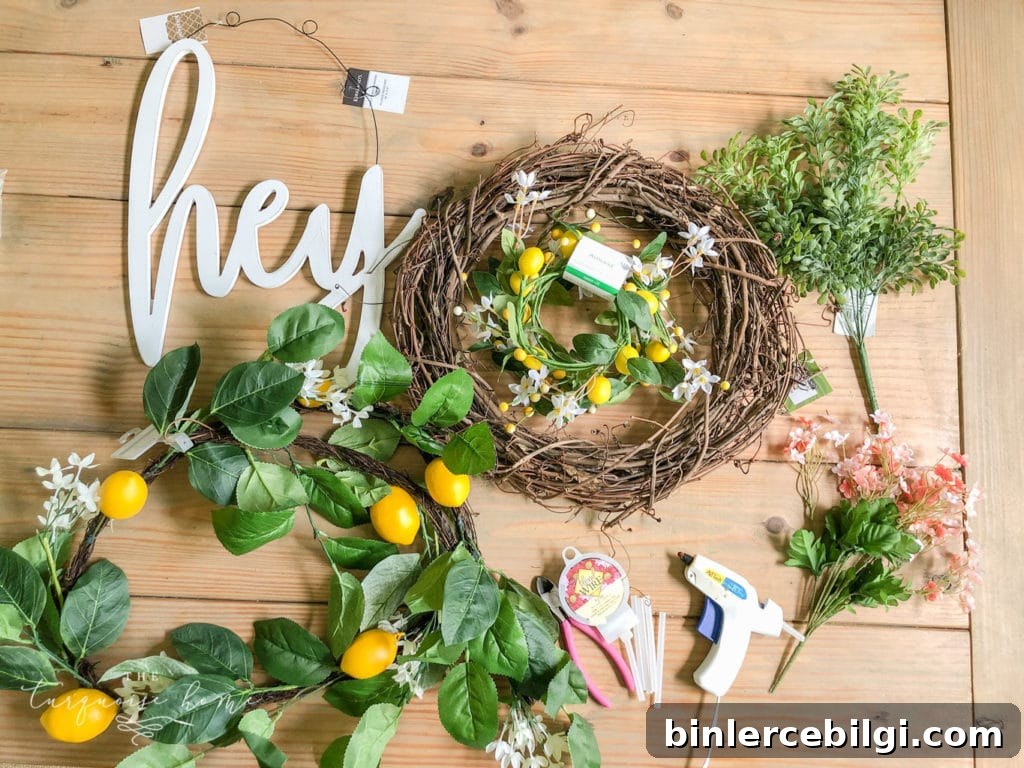 Supplies for Making Summer Lemon Wreath