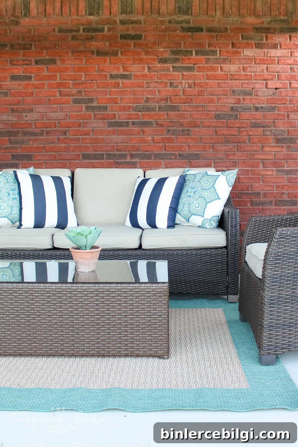 How to Paint a Concrete Patio for Long-Lasting Results 9 How to Paint a Concrete Patio - with full chairs and rug in it after it was painted