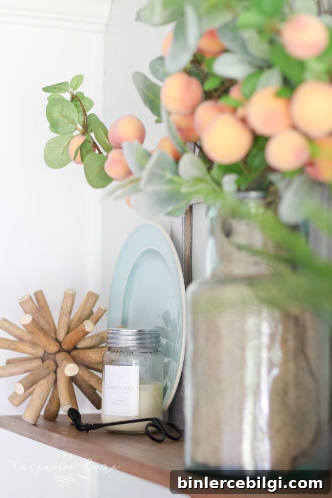 A Simple Peachy Summer Kitchen - with a scrumptious peach candle from Antique Candle Co. 