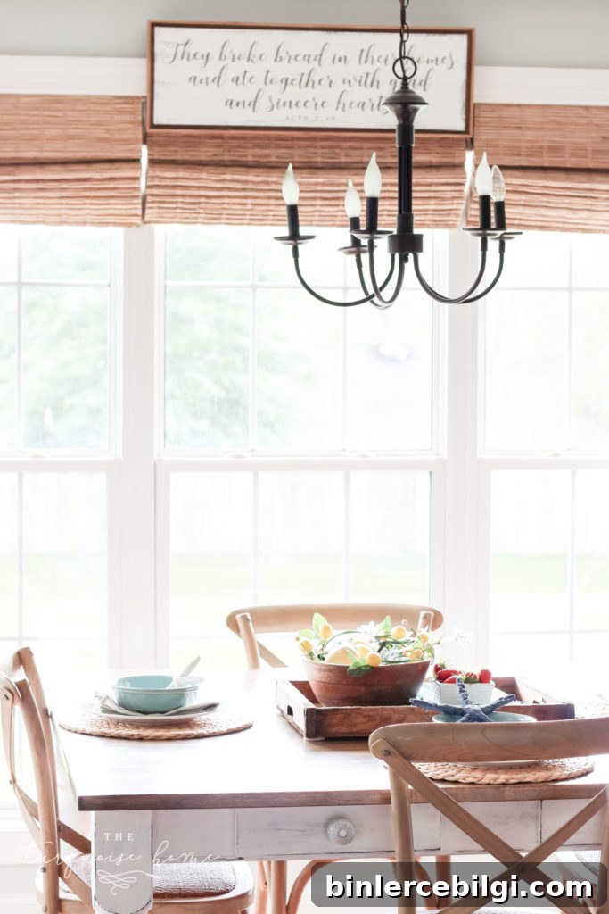 Simple Summer Kitchen Tour with faux lemons and faux strawberries and cute starfish. 