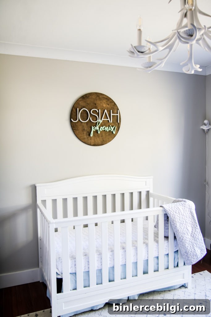 Little boy's nursery with Agreeable Gray by Sherwin Williams.