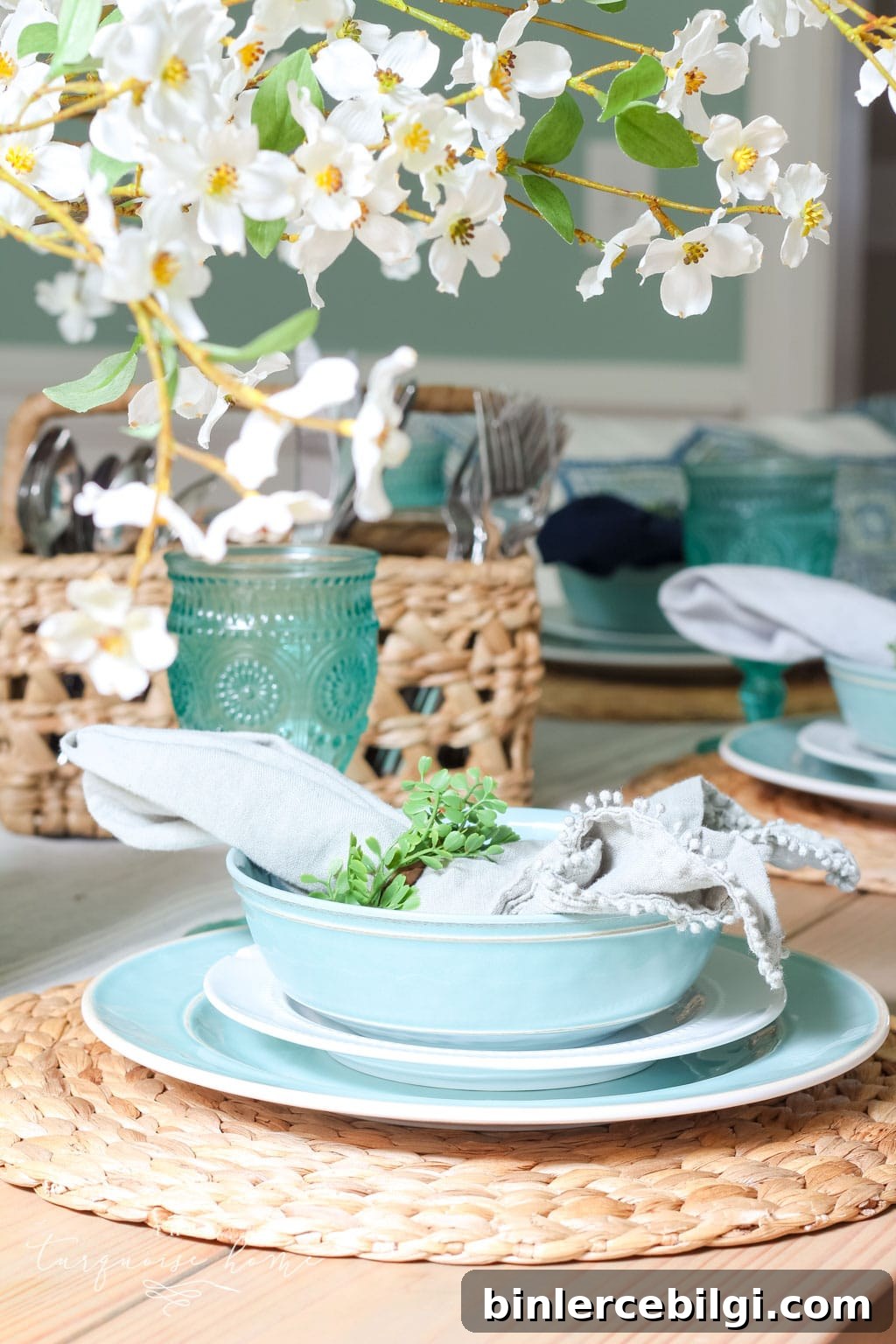 Breezy Summer Dining Room Decor Ideas 8 a Simple Summer Dining Room Tour - with turquoise plates and a gorgeous farmhouse table