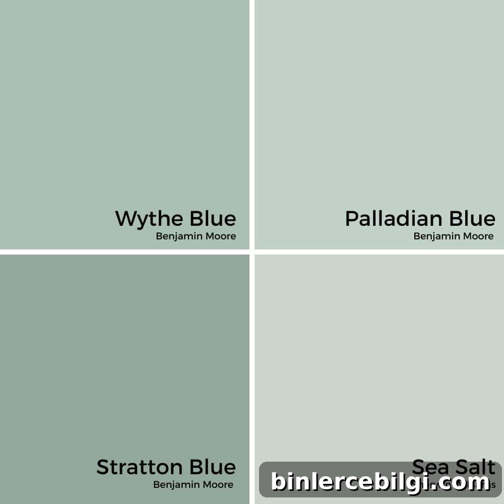 Benjamin Moore Wythe Blue HC-143: Color Review and Room Photos 5 wythe blue vs. other blue green paint colors