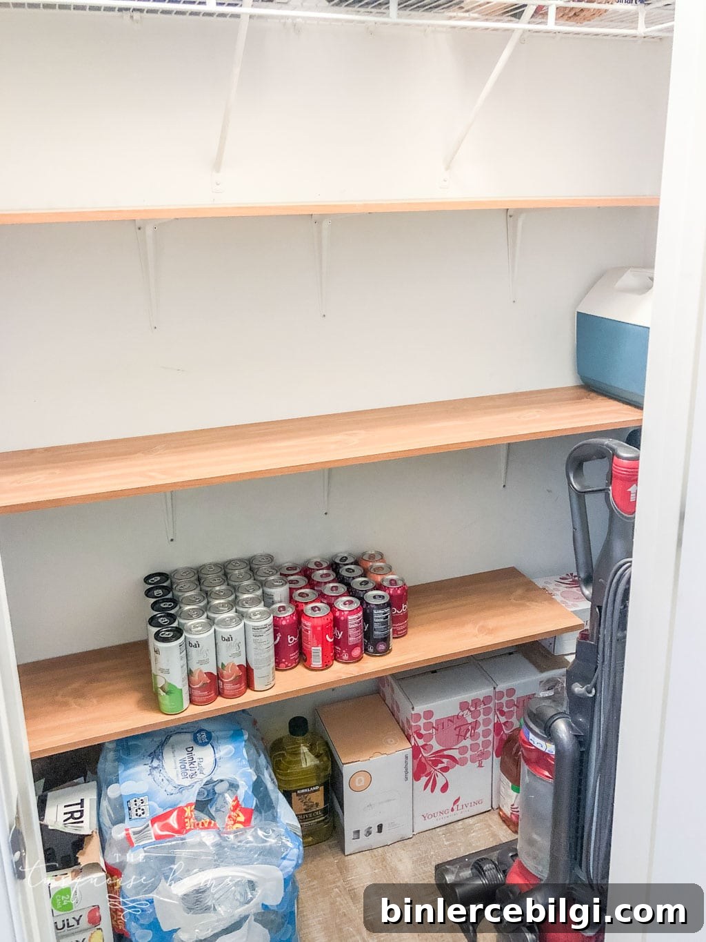DIY Closet Shelves: Step-by-Step Beginner Guide 7 Make a pantry out of unused space in a coat closet by utilizing the vertical space.