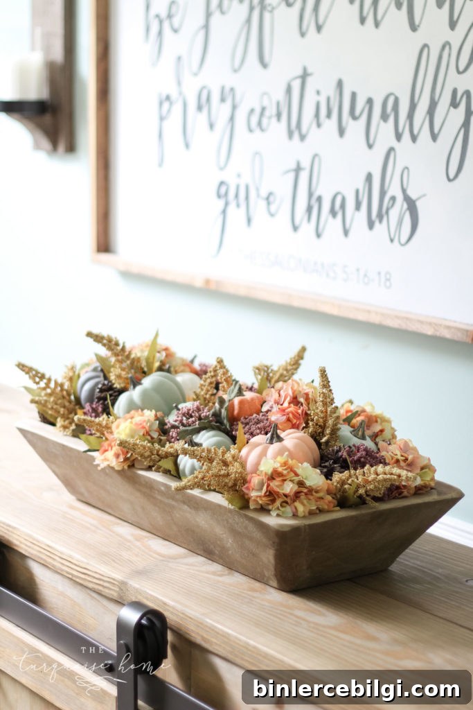 DIY Pumpkin & Dough Bowl Floral Fall Centerpiece - full tutorial
