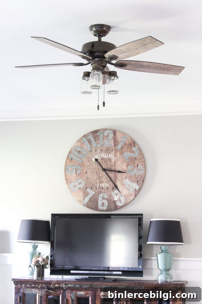 Cozy living room lighting and ceiling fan