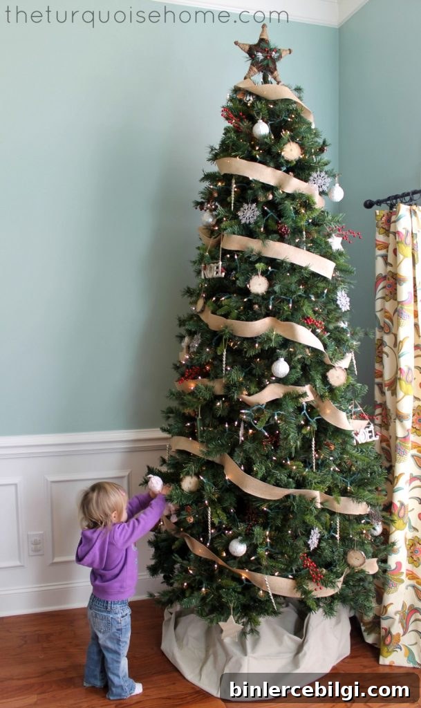 Rustic Christmas Tree with Drop Cloth Tree Skirt