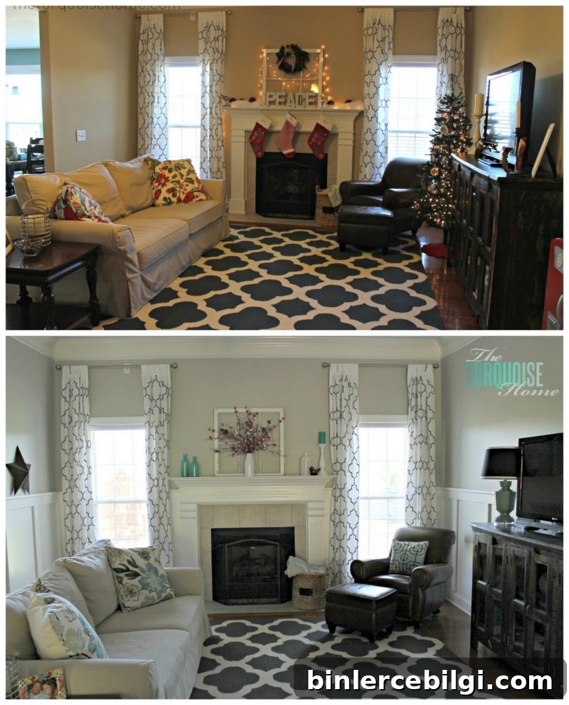 living room before and after board and batten