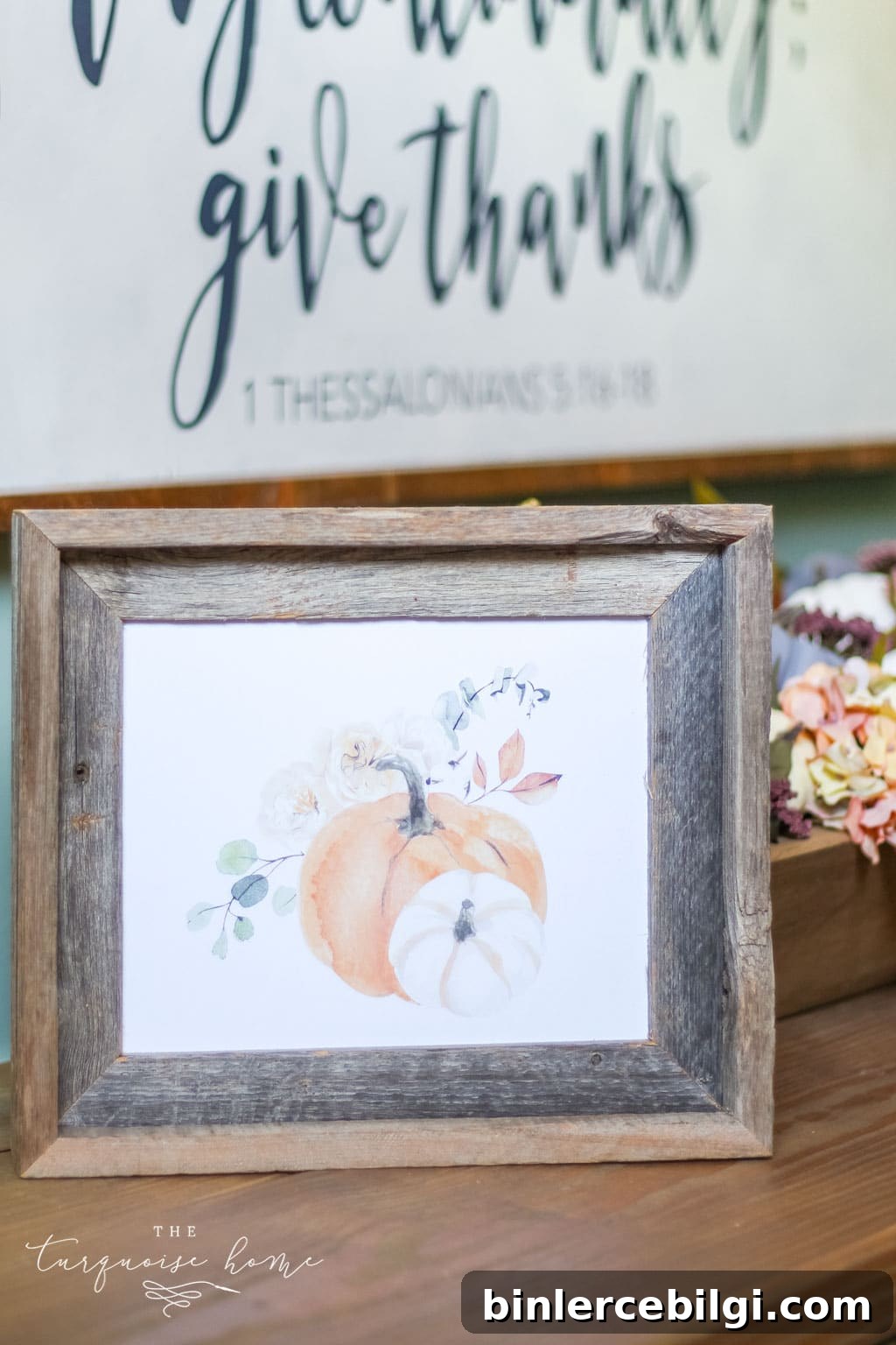 Orange Pumpkin Watercolor with centerpiece. Fall Floral Free Printable Decor.