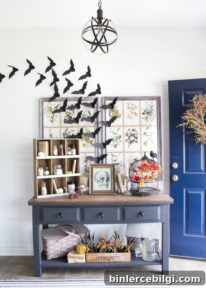 Halloween Apothecary Station with plain glass bottles and free printables!