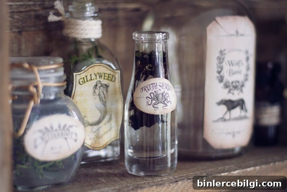 Use plain glass jars to make spooky apothecary jars in your Halloween decor.