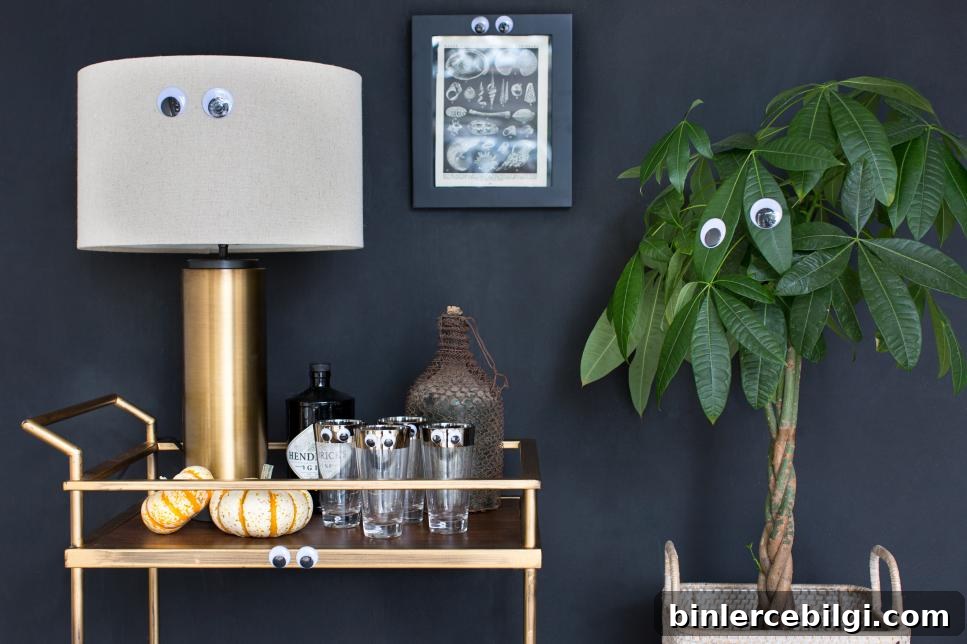 Add googly eyes to your current fall decor to make it appropriate for Halloween!