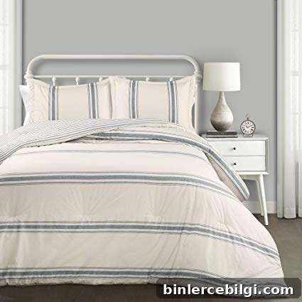 Farmhouse Bedding Ideas to Transform Your Bedroom 15 Striped 3-Piece Comforter Set | farmhouse bedding