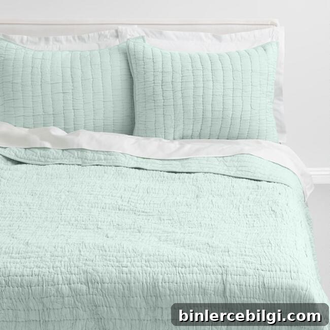 Farmhouse Bedding Ideas to Transform Your Bedroom 5 Jade Green Ruched Quilt | farmhouse bedding