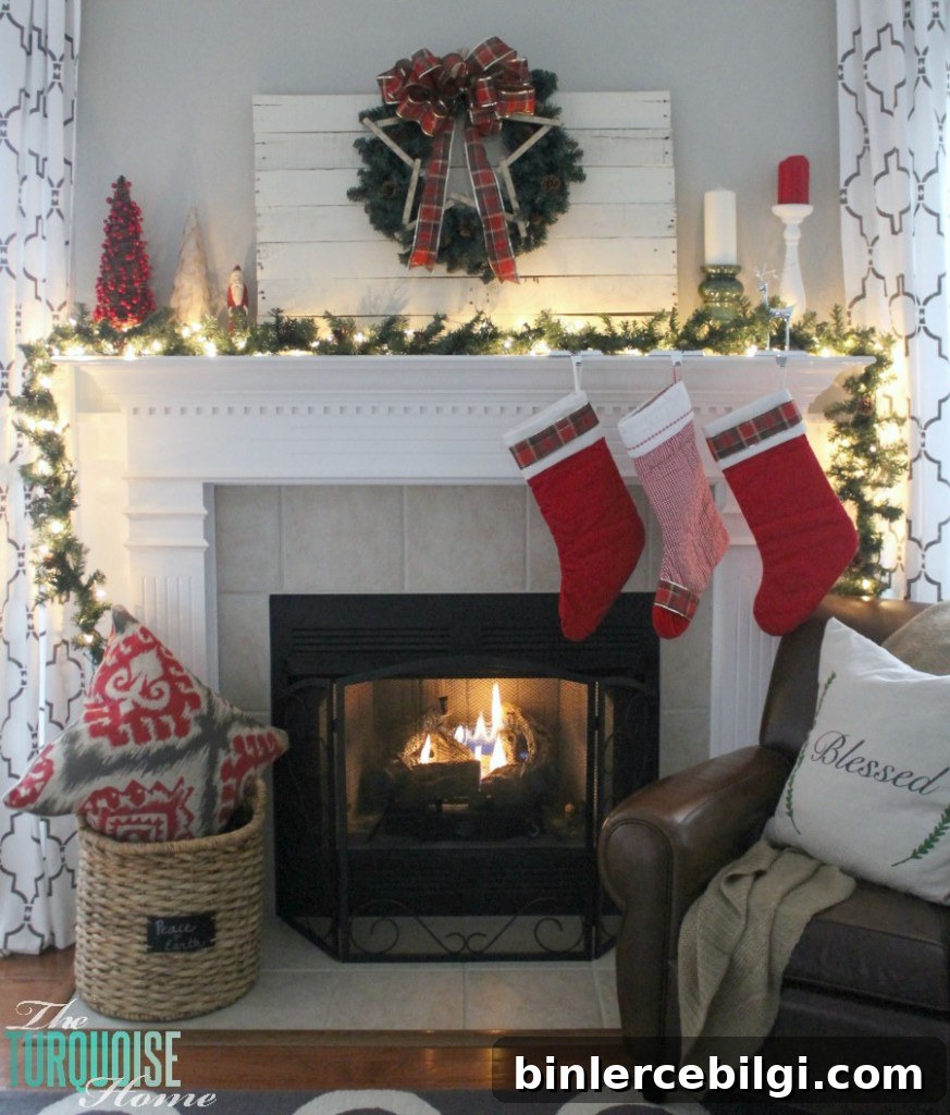 Traditional Red and Green Christmas Mantel Decor Ideas 12 Traditional Red and Green Christmas Mantel. Find out all the details at TheTurquoiseHome.com